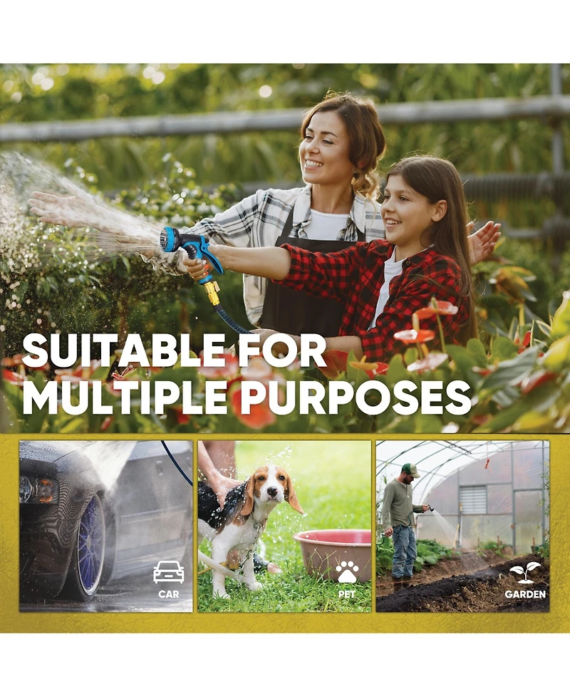 Kotto 50' Expandable Water Garden Hose: 10 Spray Nozzles, Solid Brass Connector, Leak-Proof Design