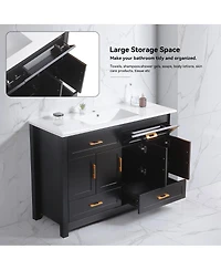 Sillysis Modern Bathroom Vanity with Ceramic Sink, 4 Soft Close Doors & 4 Drawers, Ample Storage for Large Bathroom
