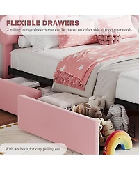 gaomon Upholstered Platform Bed with Storage Headboard and 2 Drawers- Boucle Fabric- Bookcase- Easy Assembly- No Box Spring Needed