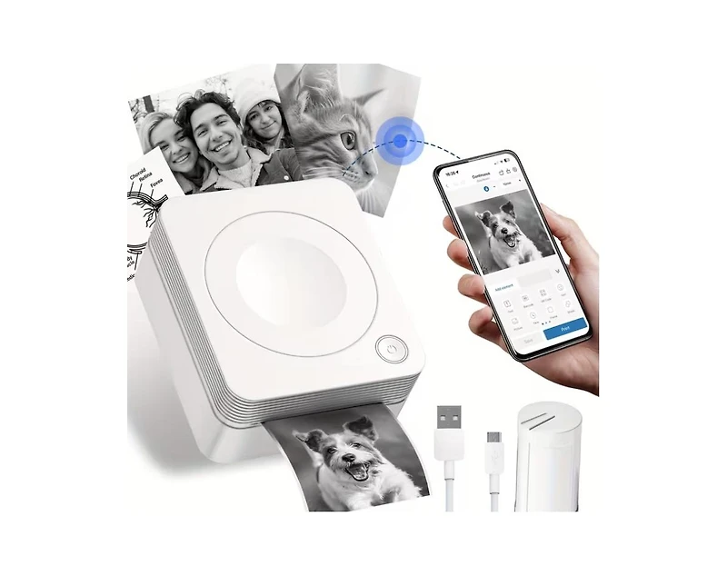 Swifint PM230 Mini Bluetooth Thermal Sticker Printer. Includes 3 paper rolls & templates for easy printing from phones & tablets. Portable design