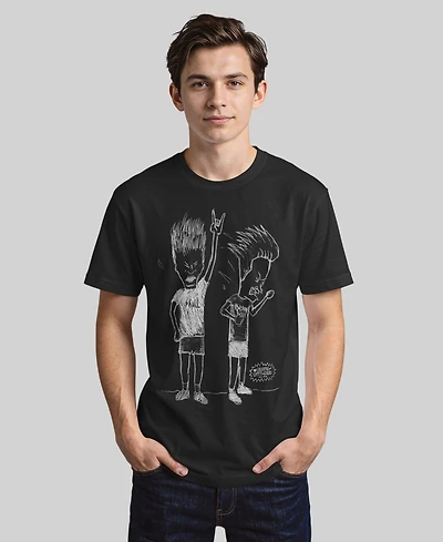 Beavis and Butthead Mtv Men's Rocking' Out Sketch Logo Short Sleeve T-Shirt