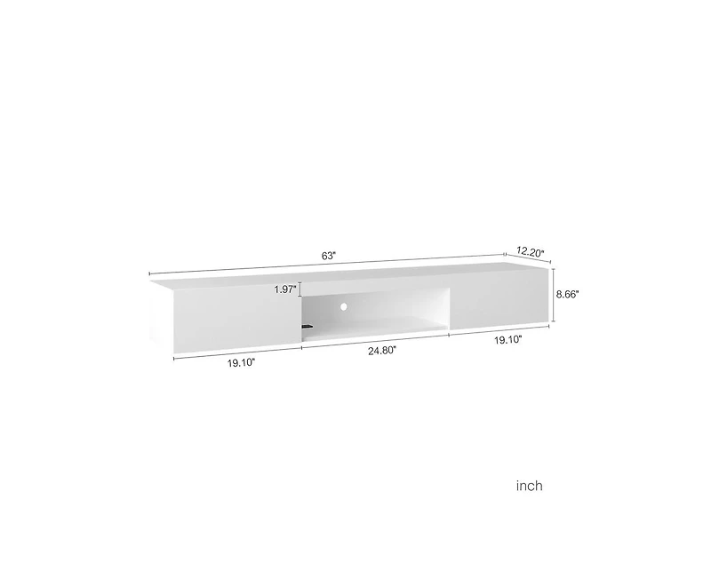 sumyeg 63" Modern Floating Tv Stand Wall Mounted with 16 Color Led Lighting