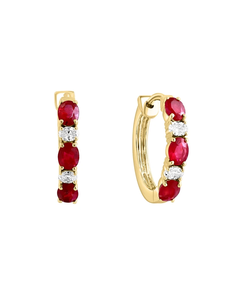 Lali Jewels Ruby (1-1/3 ct. t.w.) & Diamond (1/5 ct. t.w.) Small Hoop Earrings in 14k Yellow Gold, 0.62"