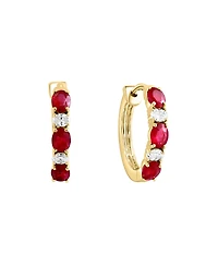Lali Jewels Ruby (1-1/3 ct. t.w.) & Diamond (1/5 ct. t.w.) Small Hoop Earrings in 14k Yellow Gold, 0.62"