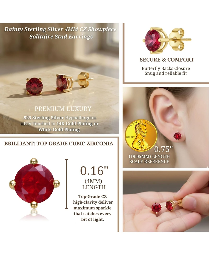 GigiGirl Sterling Silver Solitaire Stud Earrings