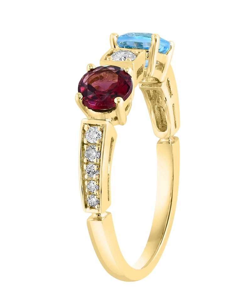 Lali Jewels Swiss Blue Topaz (3/4 ct. t.w.), Rhodolite (1/6 ct. t.w.) & Diamond (1/6 ct. t.w.) Ring in 14k Yellow Gold
