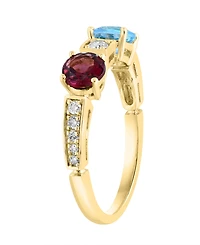 Lali Jewels Swiss Blue Topaz (3/4 ct. t.w.), Rhodolite (1/6 ct. t.w.) & Diamond (1/6 ct. t.w.) Ring in 14k Yellow Gold