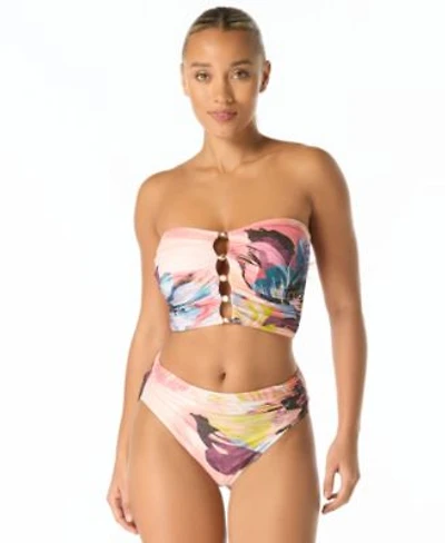 Carmen Marc Valvo Womens Bandeau Draped Top High Cut Bottoms