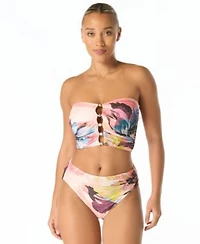 Carmen Marc Valvo Womens Bandeau Draped Top High Cut Bottoms