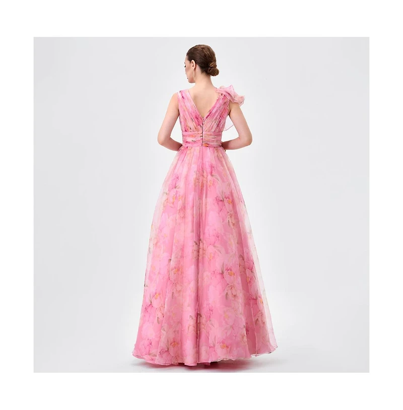 Bariano Women's Cressida Ruffle Shoulder Gown