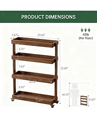 Yigii Solid Wood 4-Shelf Rolling Cart for Home Storage