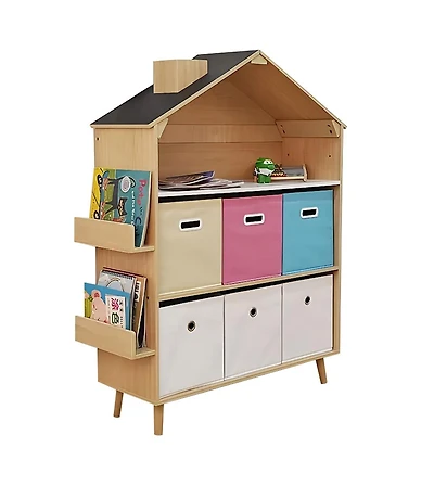 Mega Casa House-Shaped Kids Storage Rack / Toy Storage Organizer With Bookself for Kids' Rooms, Playrooms