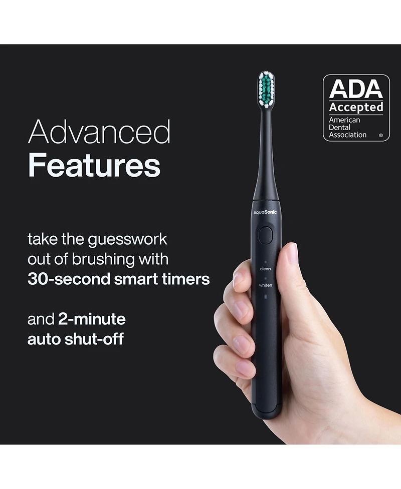 AquaSonic Icon Rechargeable Electric Toothbrush - Ada Accepted, Magnetic Holder, Slim Travel Case, 2 Brushing Modes, Smart Time