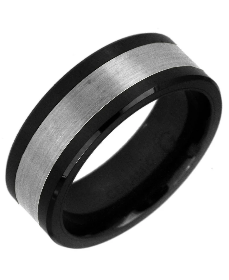 Men's Tungsten Ring, Black Ceramic With Inlay Ring