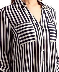 Bcx Women's Printed Button-Up Collared Top