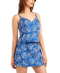 Bcx Women's Puff Print V-Neck Woven Tie-Front Tank Top