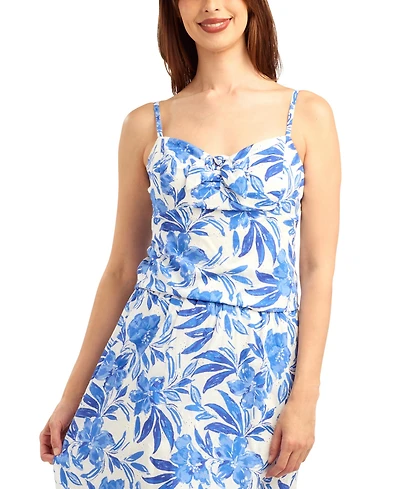 Bcx Women's Eyelet Print Tie-Front V-Neck Top