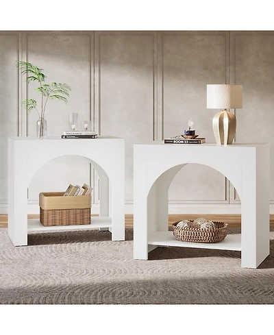 Tribesigns Side Table Set of 2, with Wooden Base, for living room bedroom