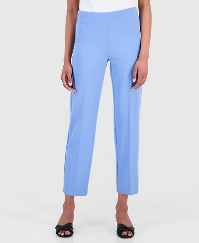 Anne Klein Women's Stretch Crepe Pull-On Hollywood Waist Straight Ankle Pants, Regular & Petite