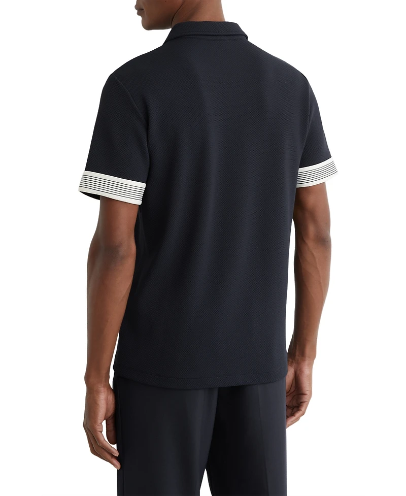 Reiss Men's Sleeve-Trim Half-Zip Polo Shirt