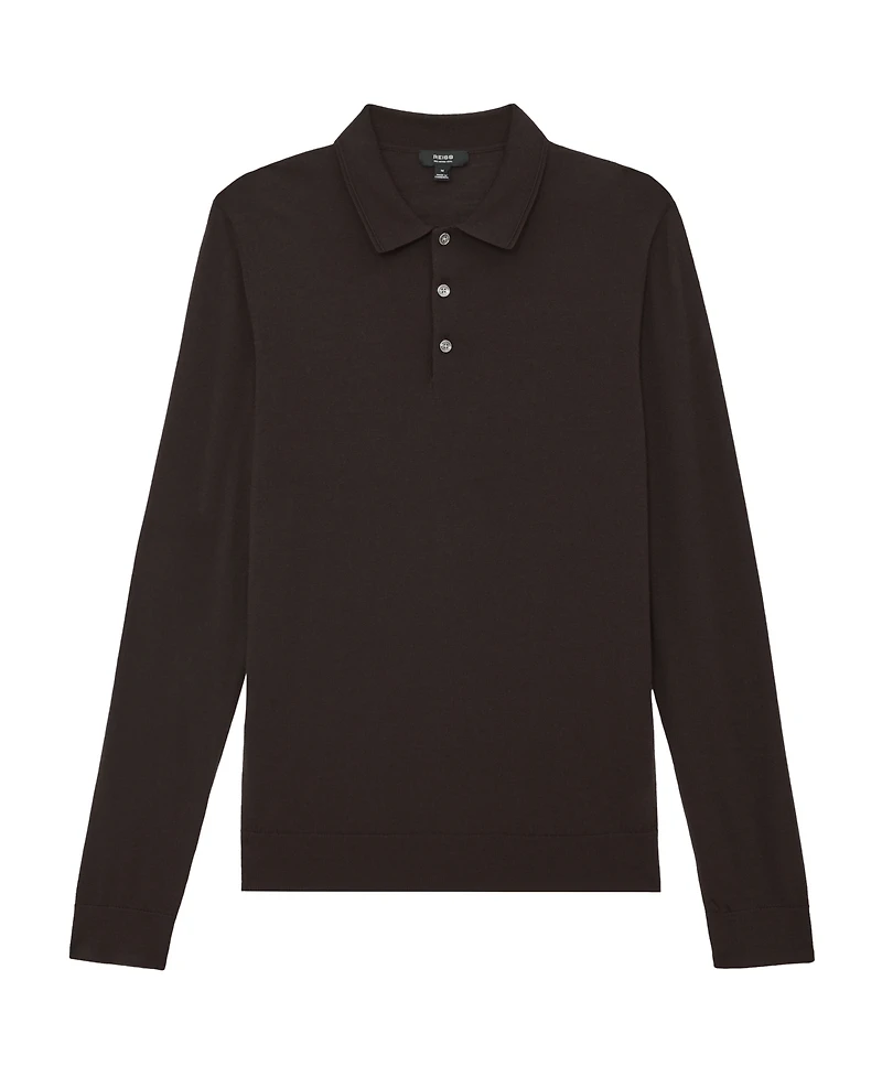 Reiss Men's Merino Wool Long-Sleeve Polo Shirt