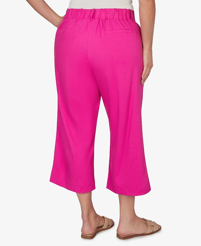 Ruby Rd. Plus Stretch Linen Wide-Leg Fly-Front Capri Pants