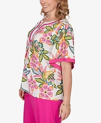 Ruby Rd. Plus Tropical Floral Trim Detail Top