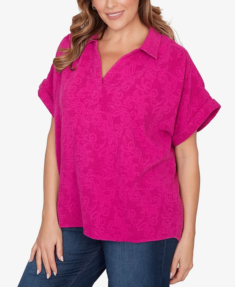 Ruby Rd. Plus Paisley Embossed Gauze Camp Shirt