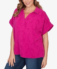 Ruby Rd. Plus Paisley Embossed Gauze Camp Shirt