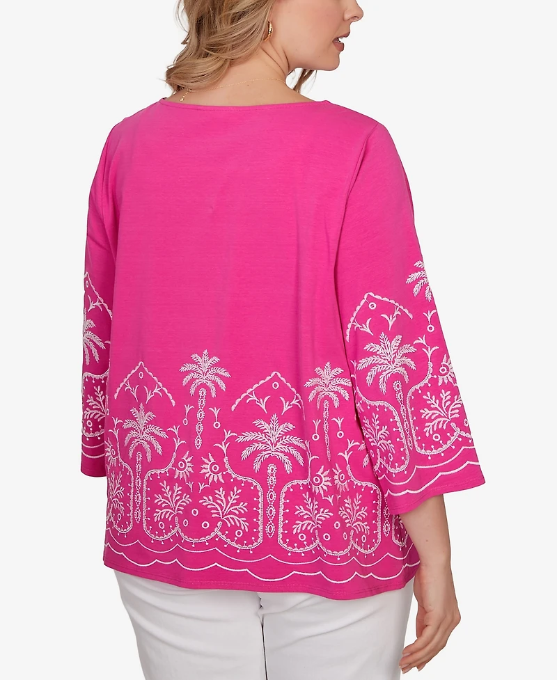 Ruby Rd. Plus Palm Tree Embroidered Knit Top