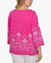 Ruby Rd. Plus Palm Tree Embroidered Knit Top