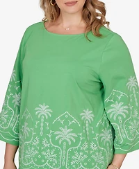 Ruby Rd. Plus Palm Tree Embroidered Knit Top