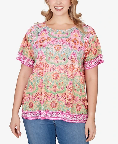 Ruby Rd. Plus Floral Damask Print Knit Top