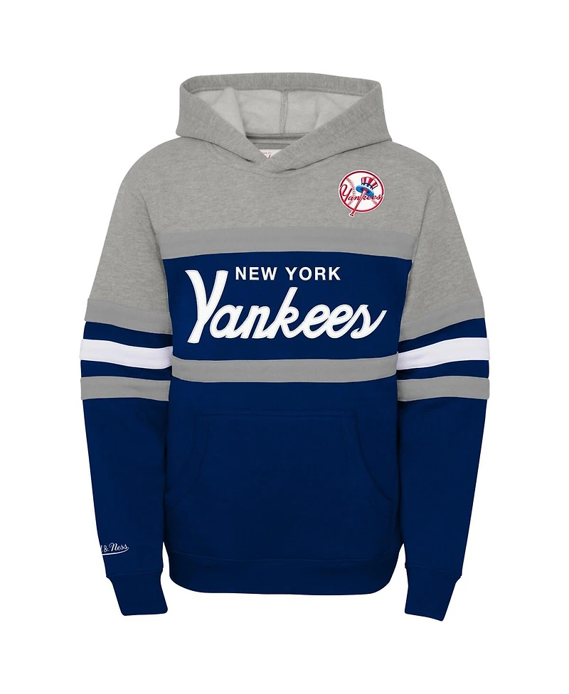 Mitchell & Ness Big Boys and Girls Heather Gray/Navy New York Yankees Cooperstown Collection Head Coach Pullover Hoodie