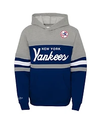 Mitchell & Ness Big Boys and Girls Heather Gray/Navy New York Yankees Cooperstown Collection Head Coach Pullover Hoodie