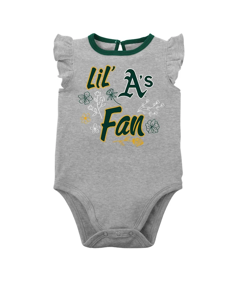 Outerstuff Baby Boys and Girls Two-Pack Green/Heather Gray Athletics Little Fan Bodysuit Set