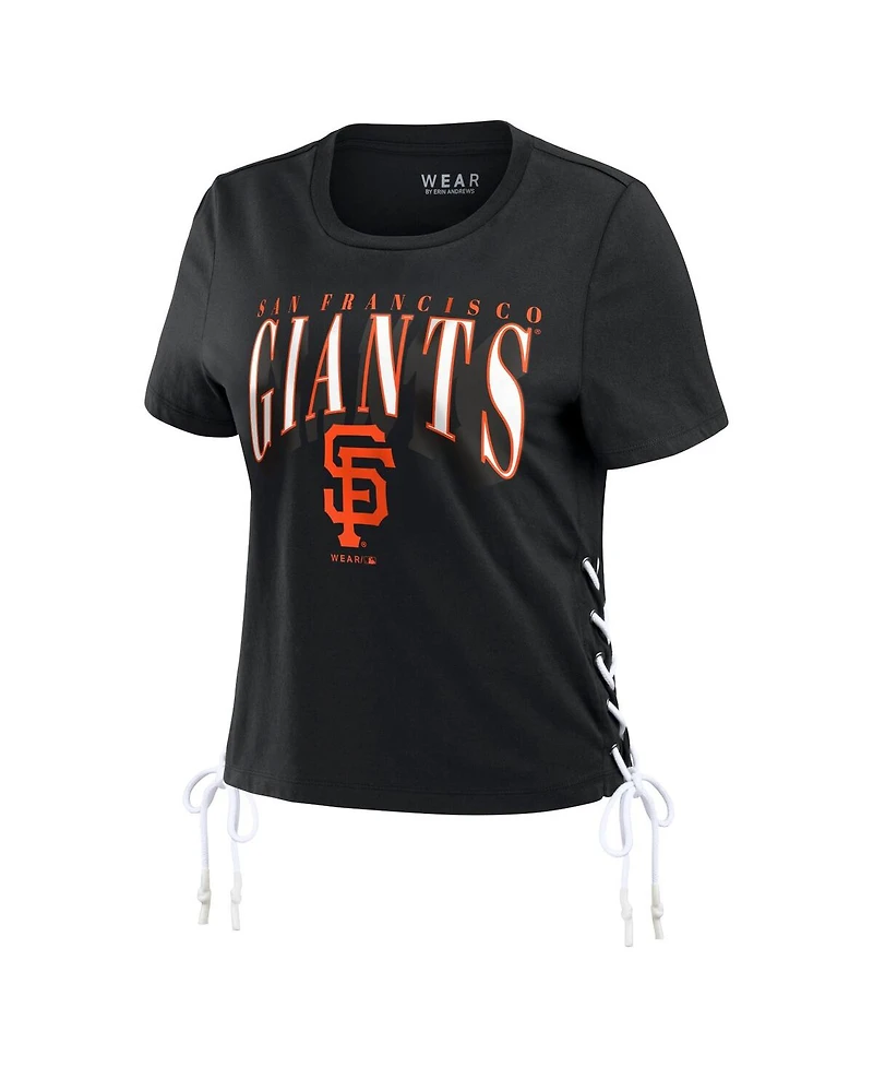 Wear By Erin Andrews Women's Black San Francisco Giants Side Lace-Up Cropped T-Shirt
