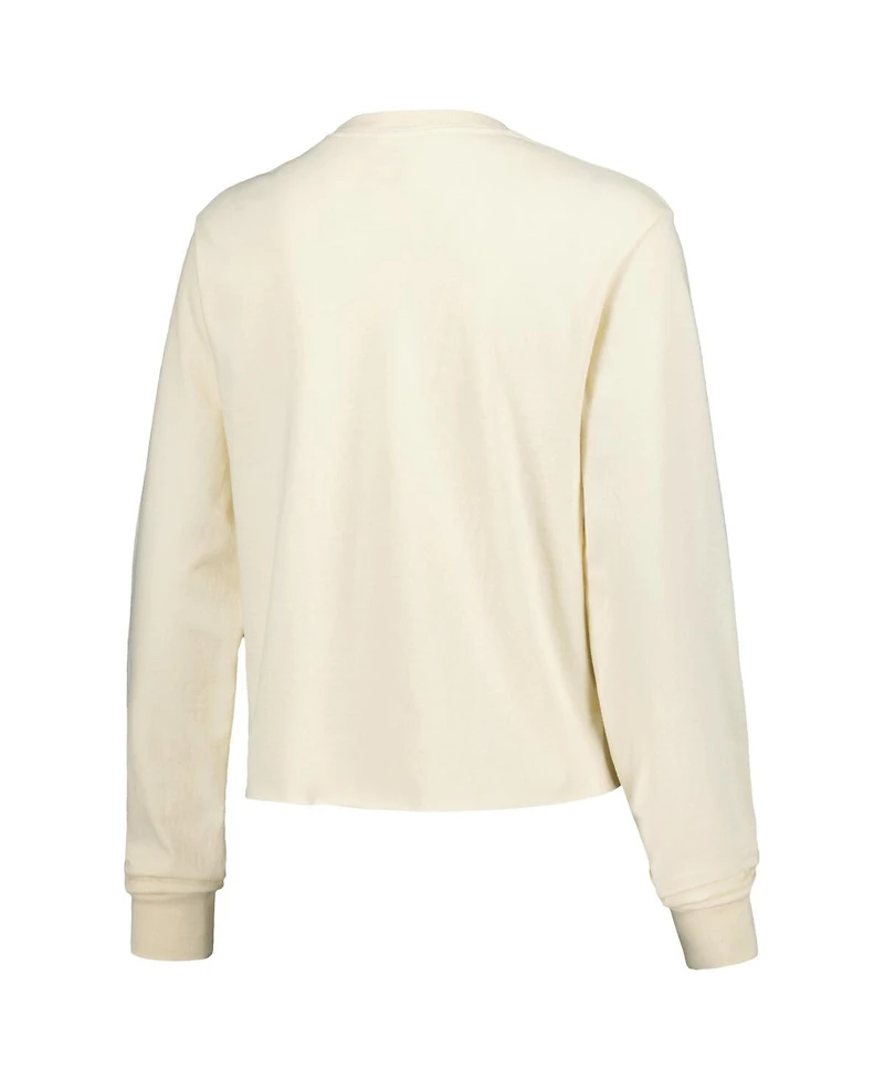 Image One Women's Natural Oklahoma Sooners Comfort Colors Basketball Cropped Long Sleeve T-Shirt