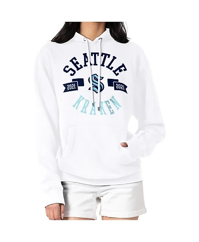 G-iii 4Her by Carl Banks Women's White Seattle Kraken City Graphic Fleece Pullover Hoodie