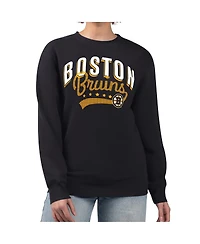 G-iii 4Her by Carl Banks Women's Black Boston Bruins Filigree Team Graphic Fleece Pullover Sweatshirt