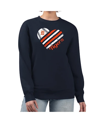 G-iii 4Her by Carl Banks Women's Navy Detroit Tigers Heart Logo Fleece Pullover Sweatshirt