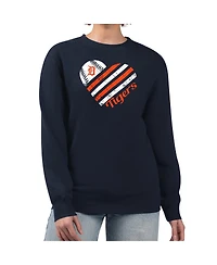 G-iii 4Her by Carl Banks Women's Navy Detroit Tigers Heart Logo Fleece Pullover Sweatshirt