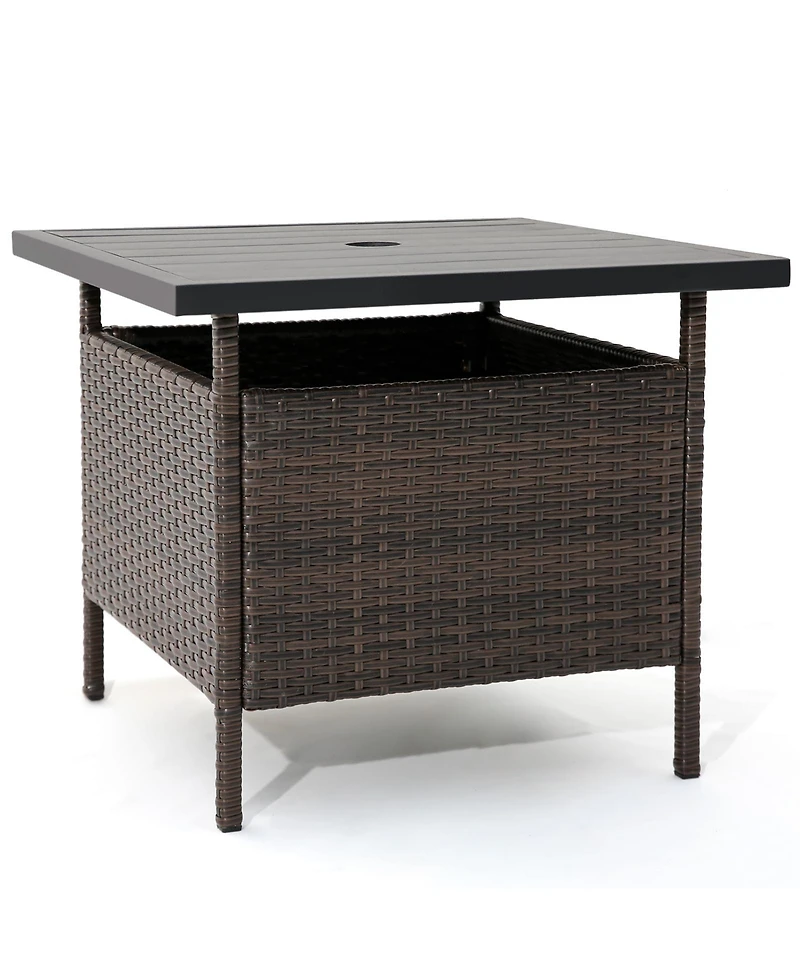 sumyeg Patio Wicker Side Table with Umbrella Hole for Yard or Poolside