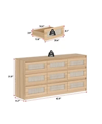 Homsee 9-Drawer Rattan Bedroom Dresser, Modern Chest with Deep Drawers