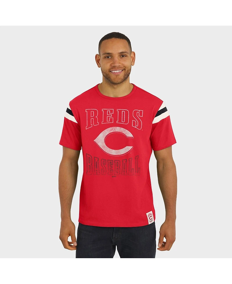 Darius Rucker Collection By Fanatics Men's Red Cincinnati Reds Distressed Sleeve Stripe T-Shirt