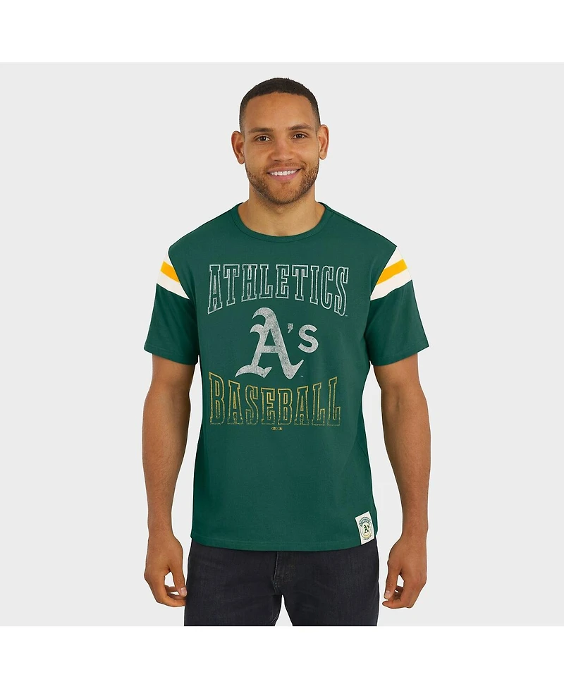 Darius Rucker Collection By Fanatics Men's Green Athletics Distressed Sleeve Stripe T-Shirt