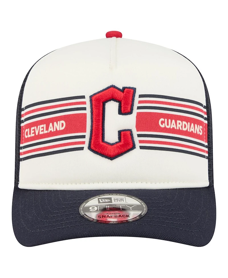New Era Men's Cream/Navy Cleveland Guardians Banner A-Frame 9FIFTY Trucker Snapback Hat