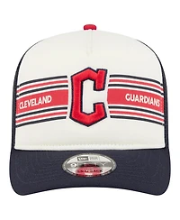 New Era Men's Cream/Navy Cleveland Guardians Banner A-Frame 9FIFTY Trucker Snapback Hat