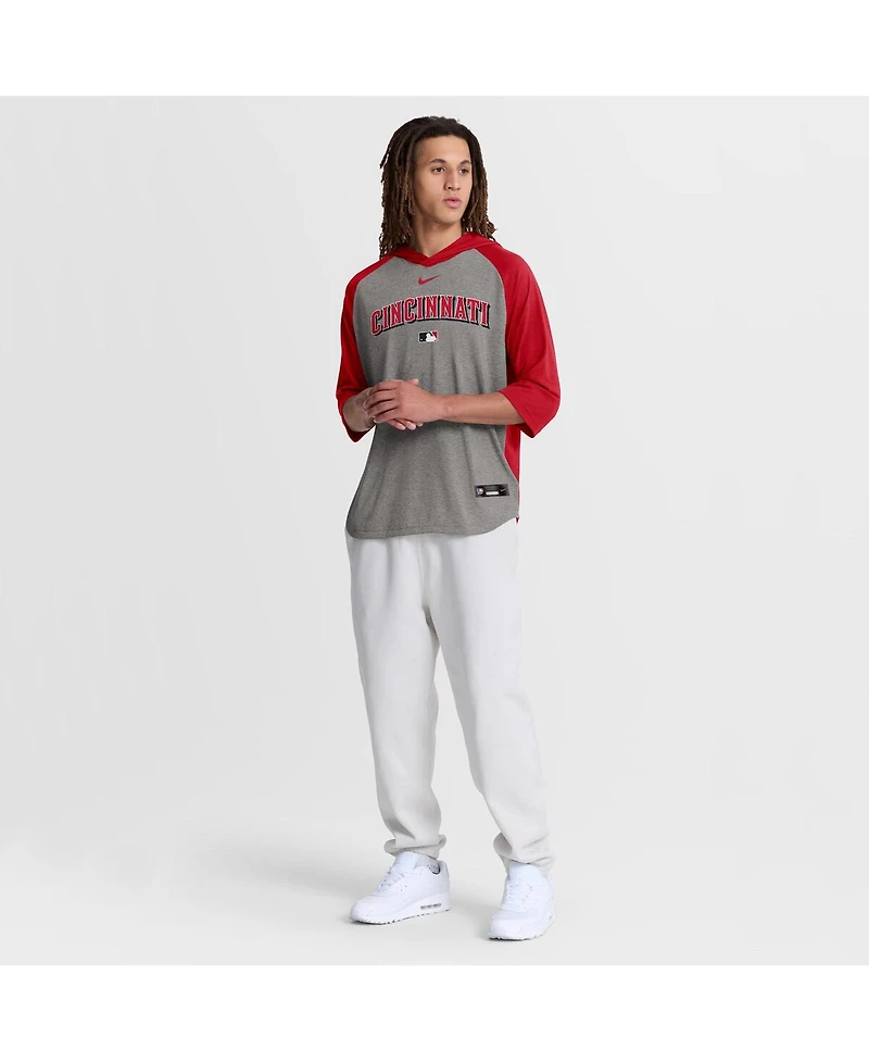 Nike Men's Red Cincinnati Reds Authentic Collection Flux Dri-fit Raglan 3/4-Sleeve Hooded T-Shirt