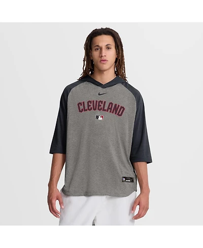 Nike Men's Navy Cleveland Guardians Authentic Collection Flux Dri-fit Raglan 3/4-Sleeve Hooded T-Shirt